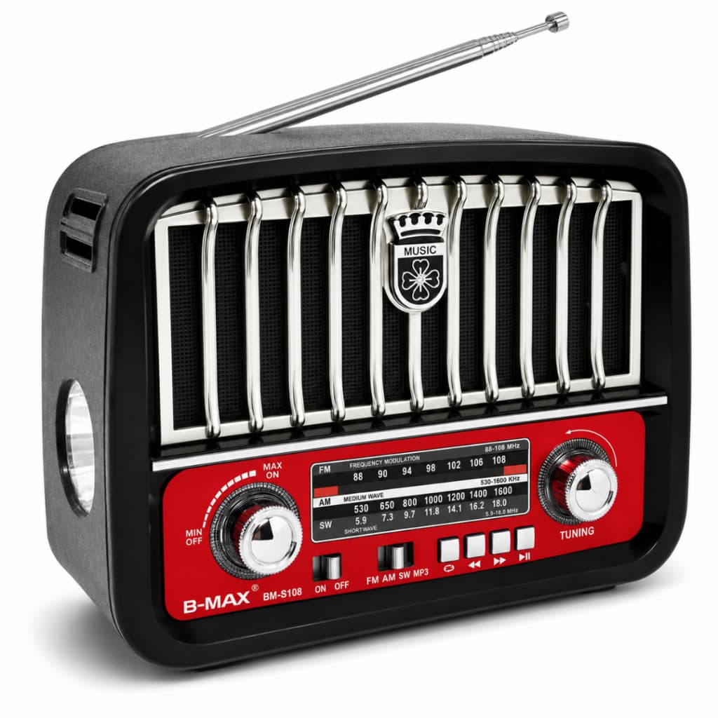 Rádio Retrô Portátil Bluetooth AM FM SW USB Cartão SD TF MP3 Bivolt Recarregável com Lanterna