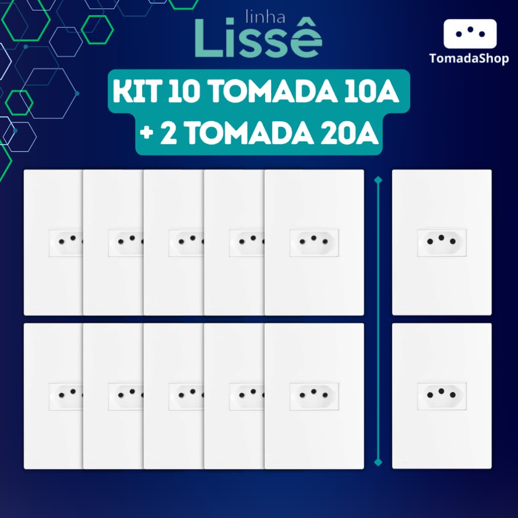 Kit 2 Tomadas 20A + 10 Tomadas 10A - Linha Lissê Apoio (Tomada Horizontal)