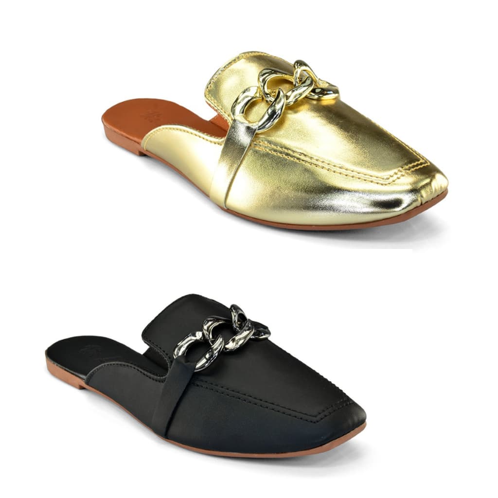 Kit 2 Mule Feminino Casual Elegante com Detalhe Frontal e Bico Fino