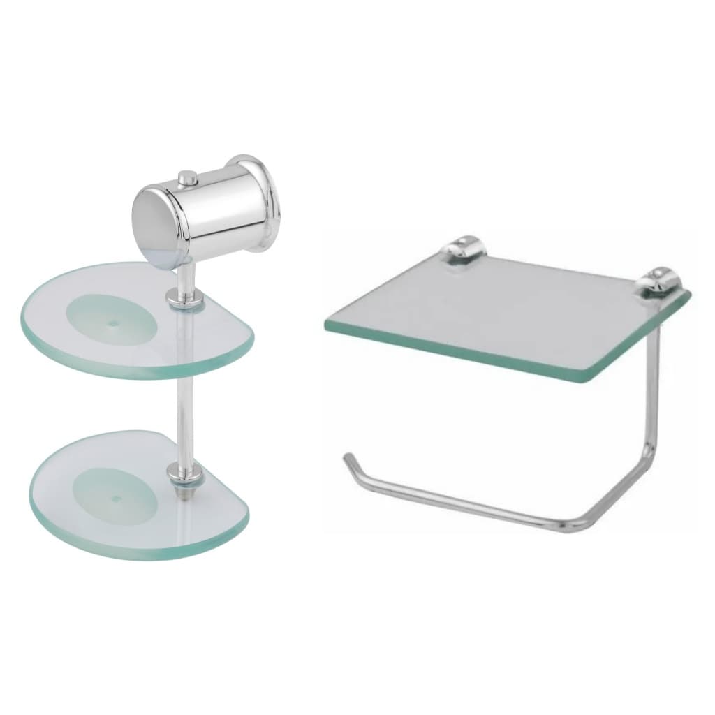 saboneteira dupla e porta papel higiénico c/ suporte para celular vidro incolor
