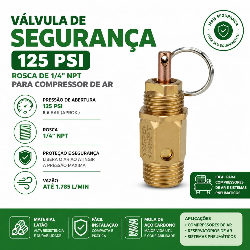 Válvula De Segurança Pequena 125 Psi 1/4 Compressor De Ar