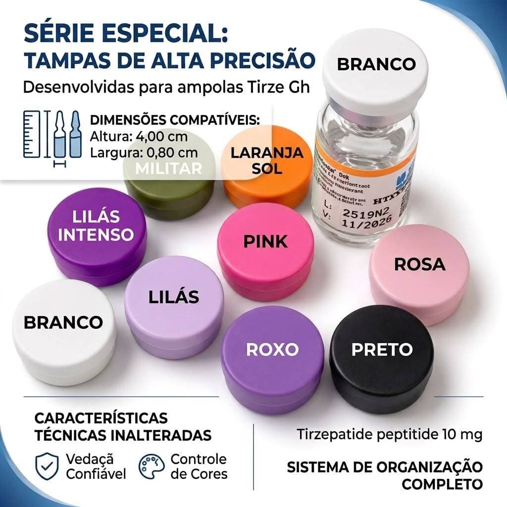 Kit 4, 8 e 12 Tampas Protetora  para Ampolas de Tirze 3ml Várias Cores Resistente