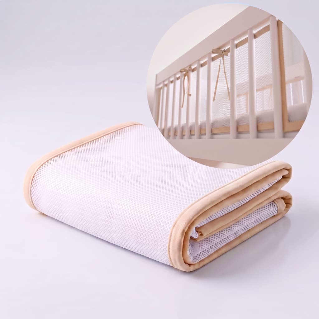 Tela Respirável Protetor para Berço Americano Branco com Bege  Simples e Facil de Instalar  Baby Deluxe