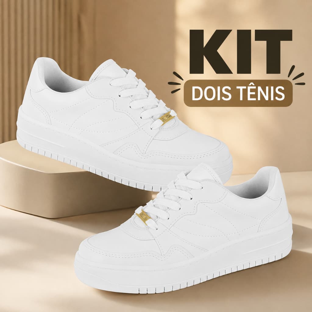 Kit 2 Pares Tênis Feminino Vizzano Branco Casual Confortável Plataforma 100% Original Coringa