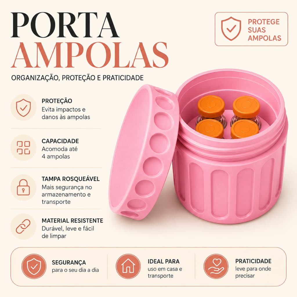 Porta Ampolas 4 ampolas Monjauro, Tirze, TG | Organizador Seguro e Portátil | Estojo Protetor Mounjaro|Vacinas e Injeço