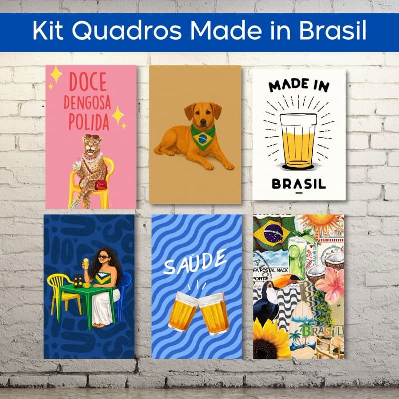 Quadro decorativo kit 6 placas 10x15 Brasil carioca tropical brasilidade caramelo Rio cerveja churrasco boteco festa