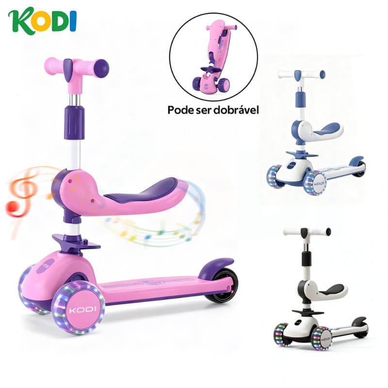 Patinete Infantil 2 em 1 3 Rodas c/ Luzes LED, Música, Assento Ajustável - P15