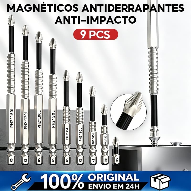 kit 9 bits ph2 philips magnéticos antiderrapantes, resistentes a impacto, liga s2 para parafusadeira de impacto