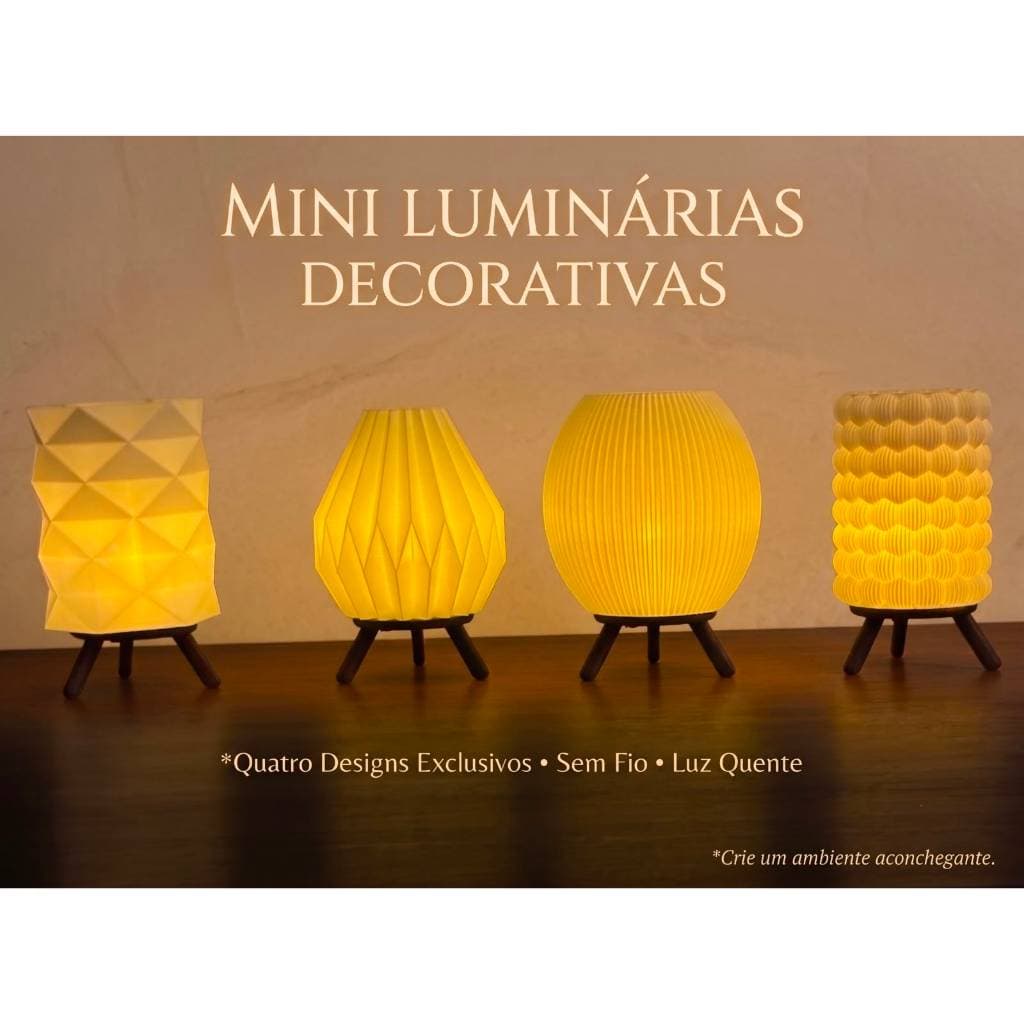 Mini Luminária de Mesa LED Sem Fio Decorativa + Vela LED Inclusa Quarto Sala Escritório