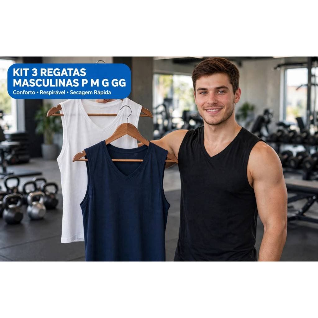 Kit 3 Regatas Dry Fit Masculina Academia Treino Dia a Dia Tendencia