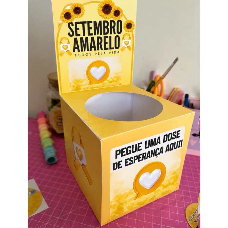 Caixa de Mesa Setembro Amarelo com Tags Motivacionais