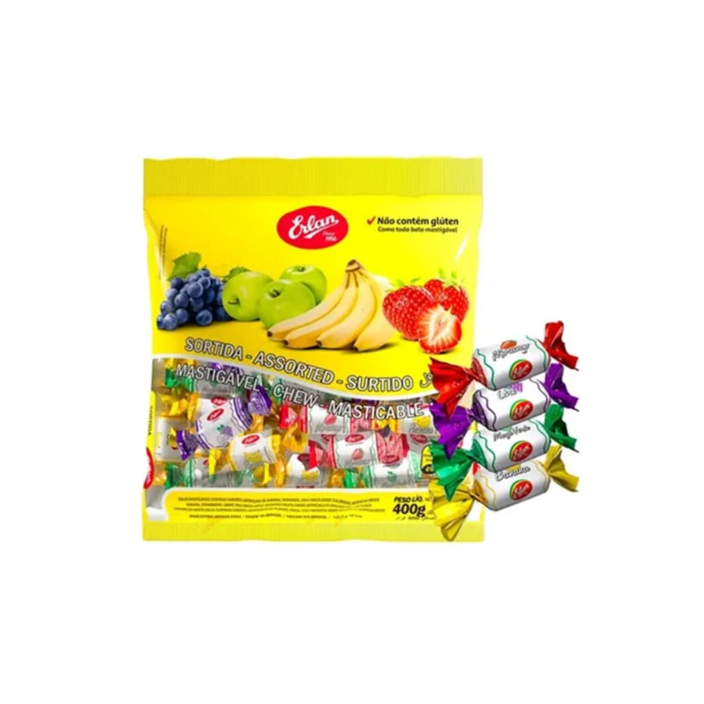 Bala Mastigavel Erlan 400g Sortida - Aproximadamente 100 unidades