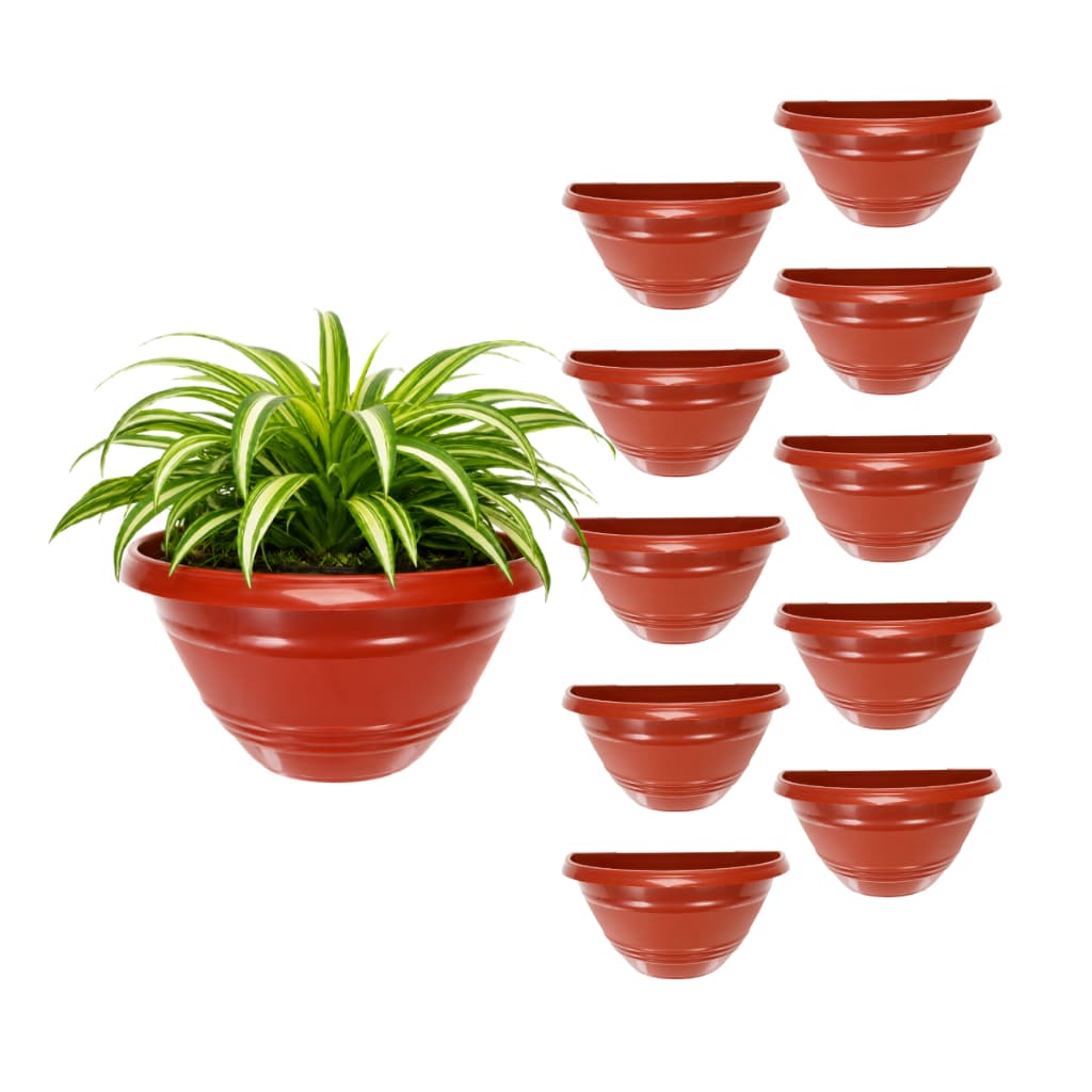 Kit 10 Vasos de Parede Pequeno Meia Lua 450 ml Marrom Plástico Flores Plantas Decoração Vertical