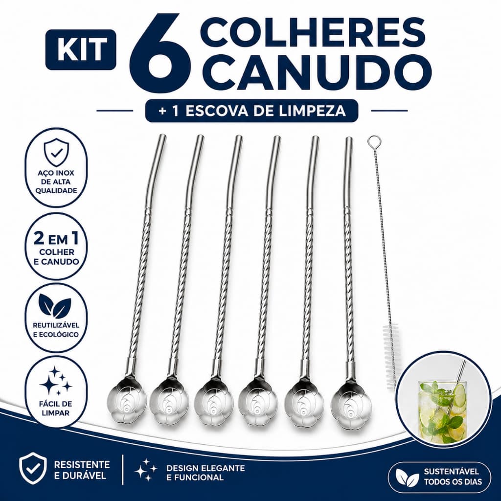 Kit 6 Colher Longa Bailarina Inox Para Mexer Suco Drink 20cm