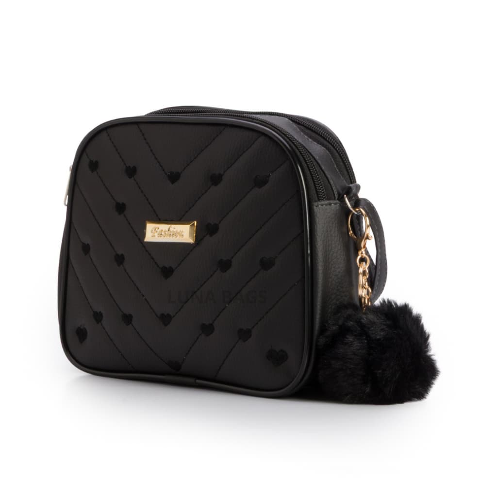 Bolsa Feminina Transversal Com 2 Divisorias Prática + Chaveiro Pompom