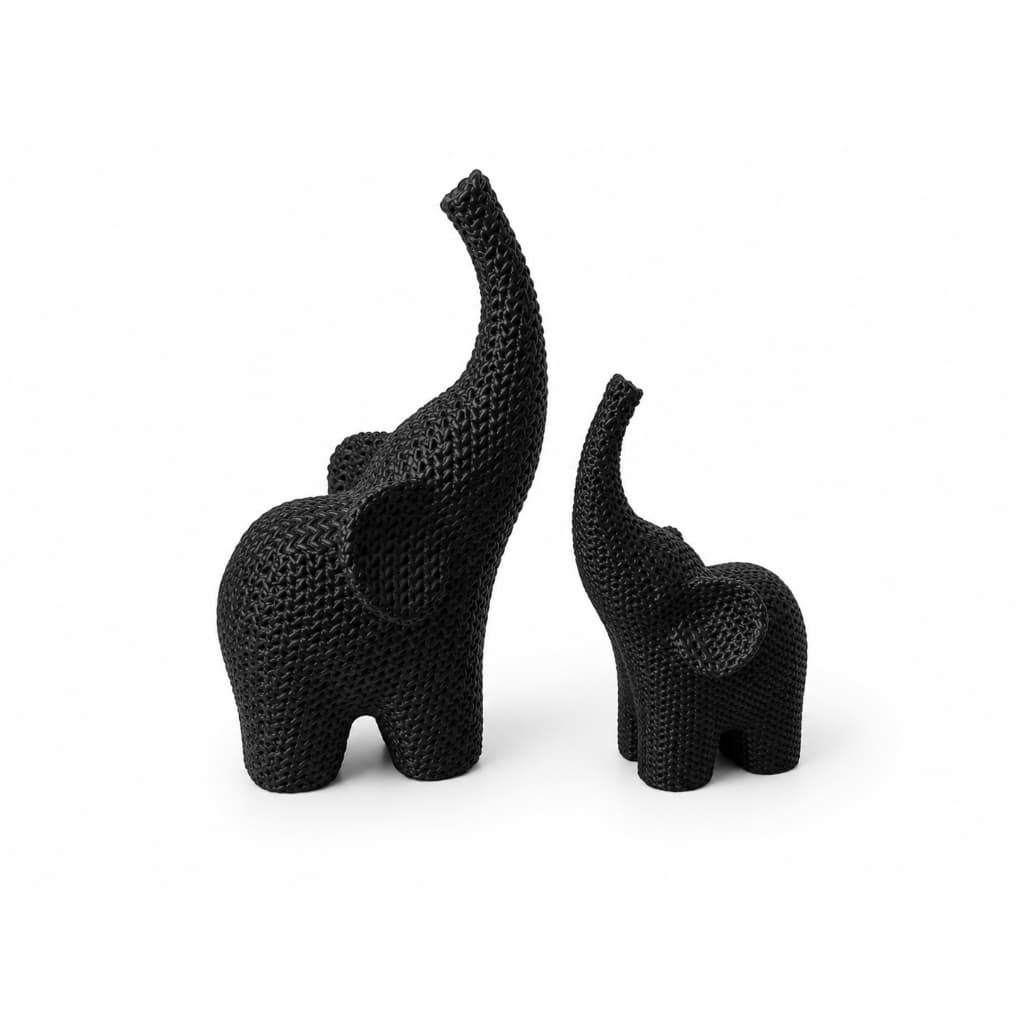 Elefante em Tricô Decorativo – Escultura 3D | 6cm ou 10cm | Avulso ou Kit com 2 Unidades