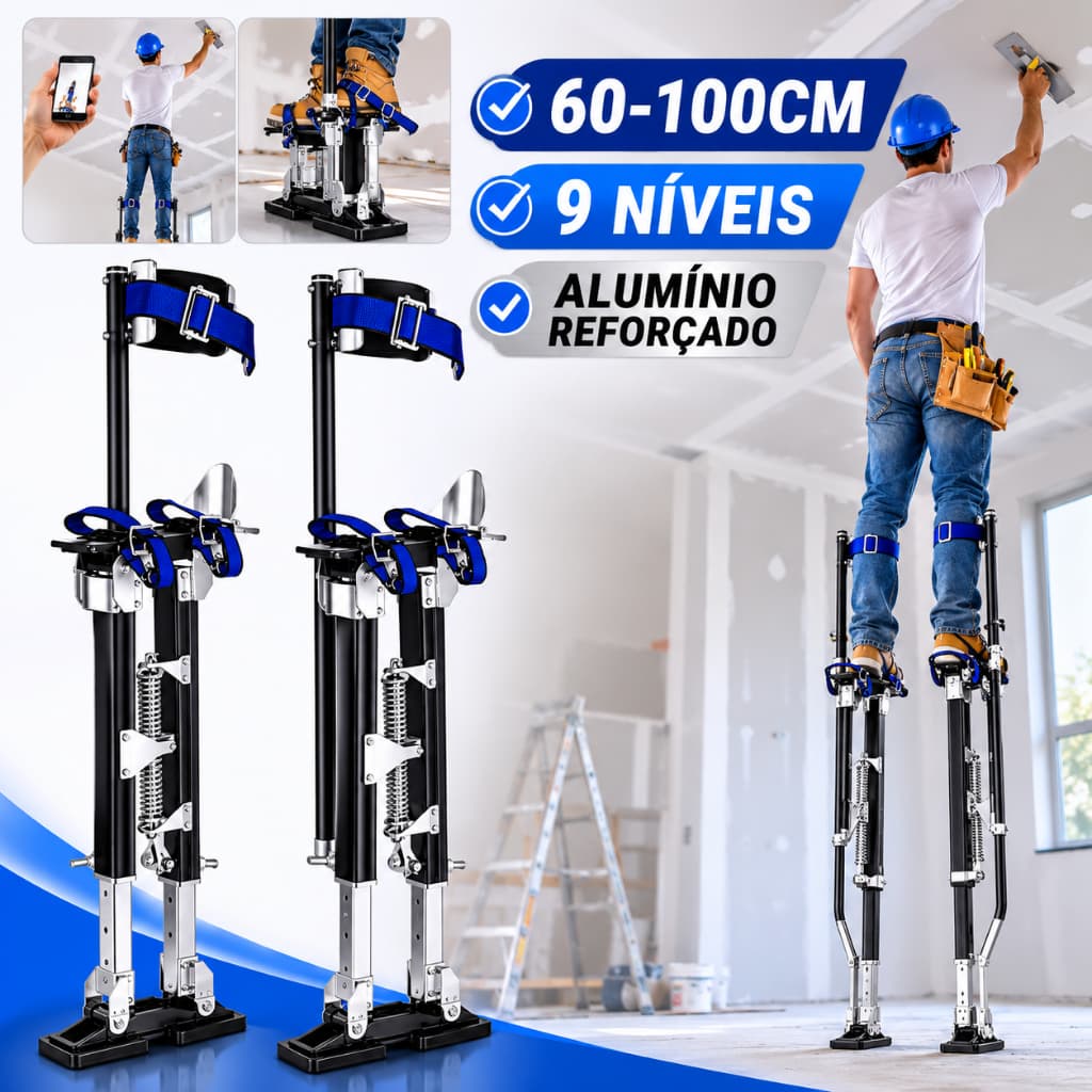Perna Mecânica Ajustável 60 a 100cm 9 Níveis Alumínio Pintor Drywall Gesso Construção Poda PM1
