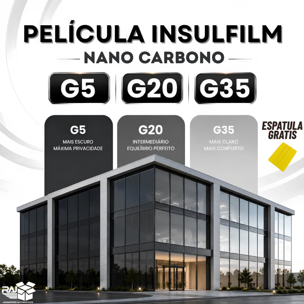 Película Tipo Insulfilm Nano Carbono Profissional, 10m x 50cm – G5, G20, G35- Automotiva/Residencial