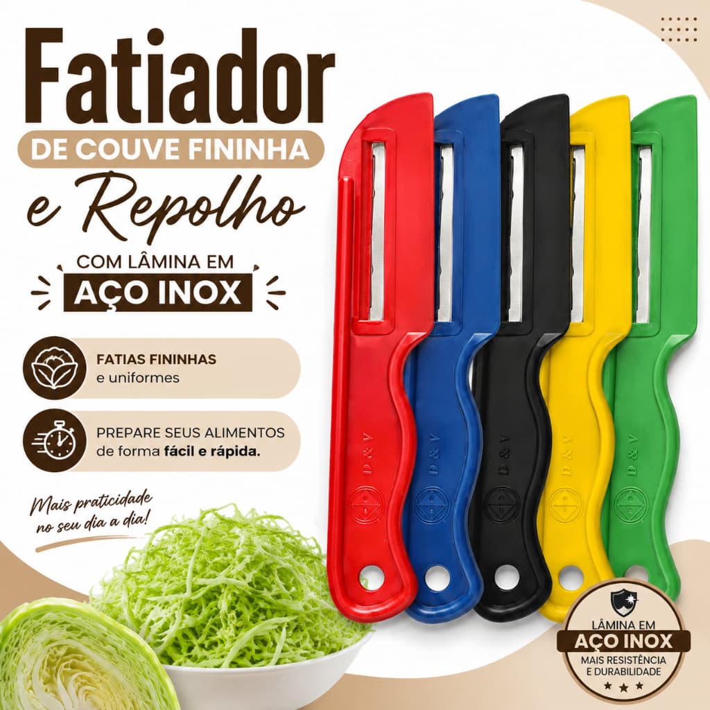 Fatiador de repolho e couve fininha corte facil e rápido cozinha simples