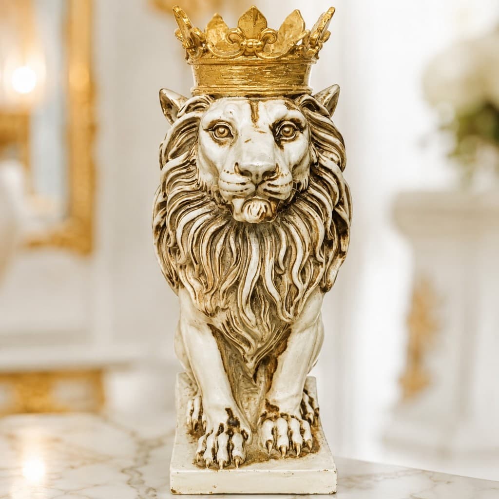 Estátua Leão Com Coroa Decorativa Em Resina Rei Leão decoração 3 cores