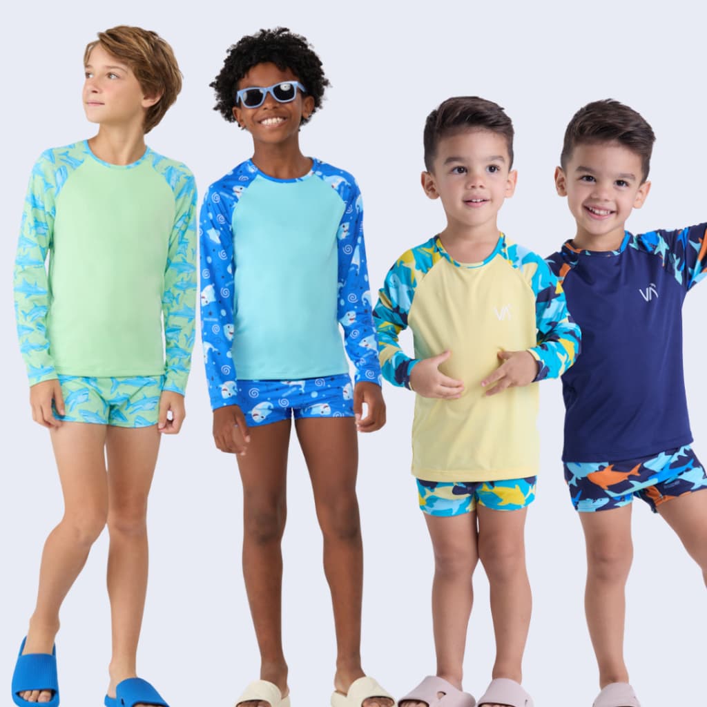 Conjunto Moda Praia UV50+ Infantil Estampa de Tubarão