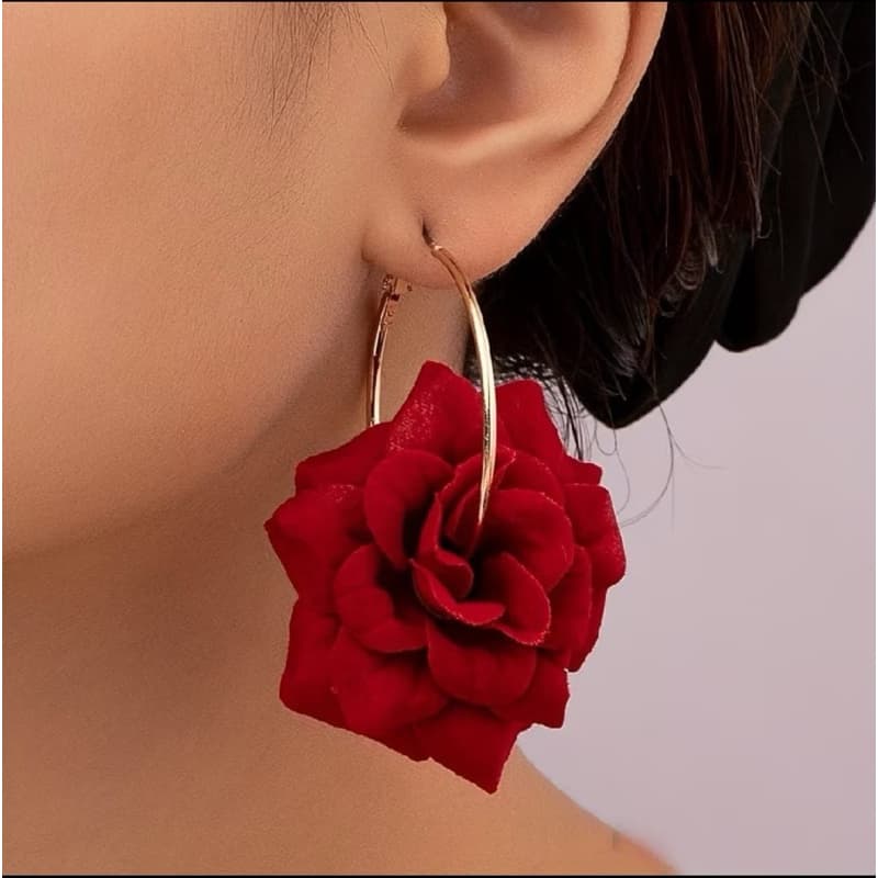 Par de argola rosa vermelha, jóia de pombogira, umbanda, candomblé