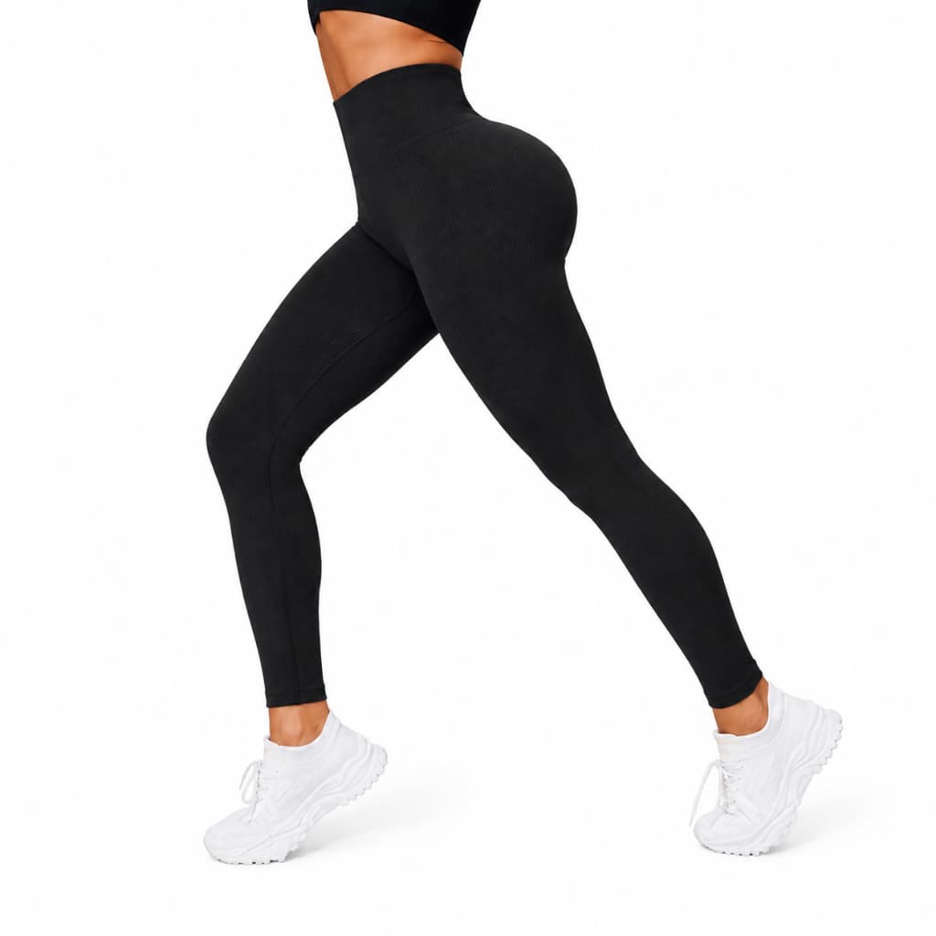 Calça Legging Canelada Feminina Cintura Alta Sem Costura Modeladora Fitness Academia