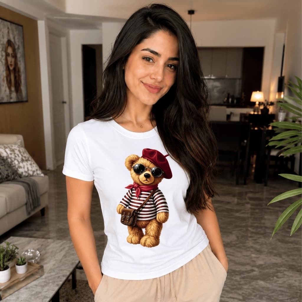 Camisa Baby Look Feminina Estampa Tendência Blusinha Ursinho Fofo Urso Bear Várias Cores