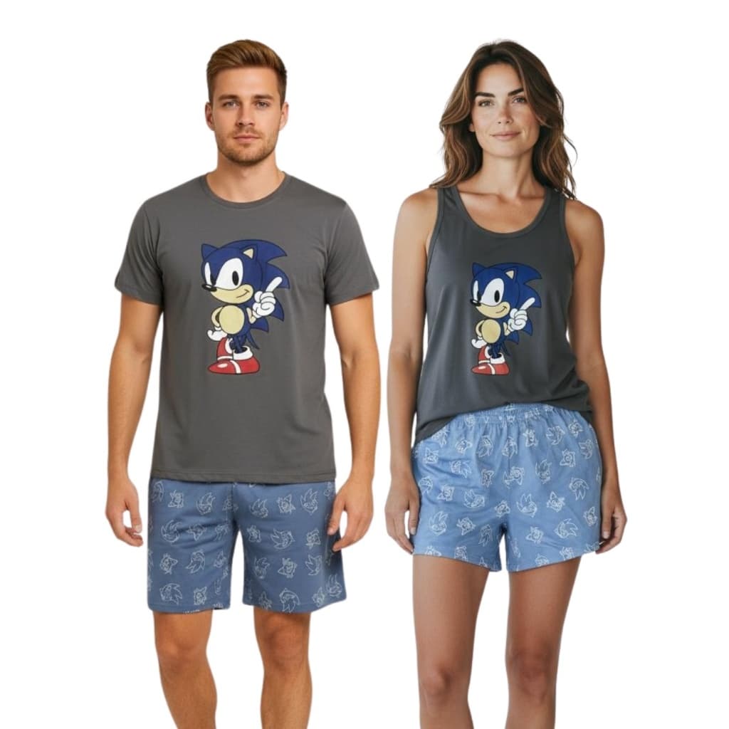 Kit Pijama Casal Personagem Feminino Baby Doll e Masculino Curto Verão