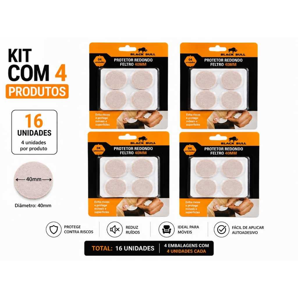 Kit 4 embalagens de protetor de feltro 40mm = 16 Unidades