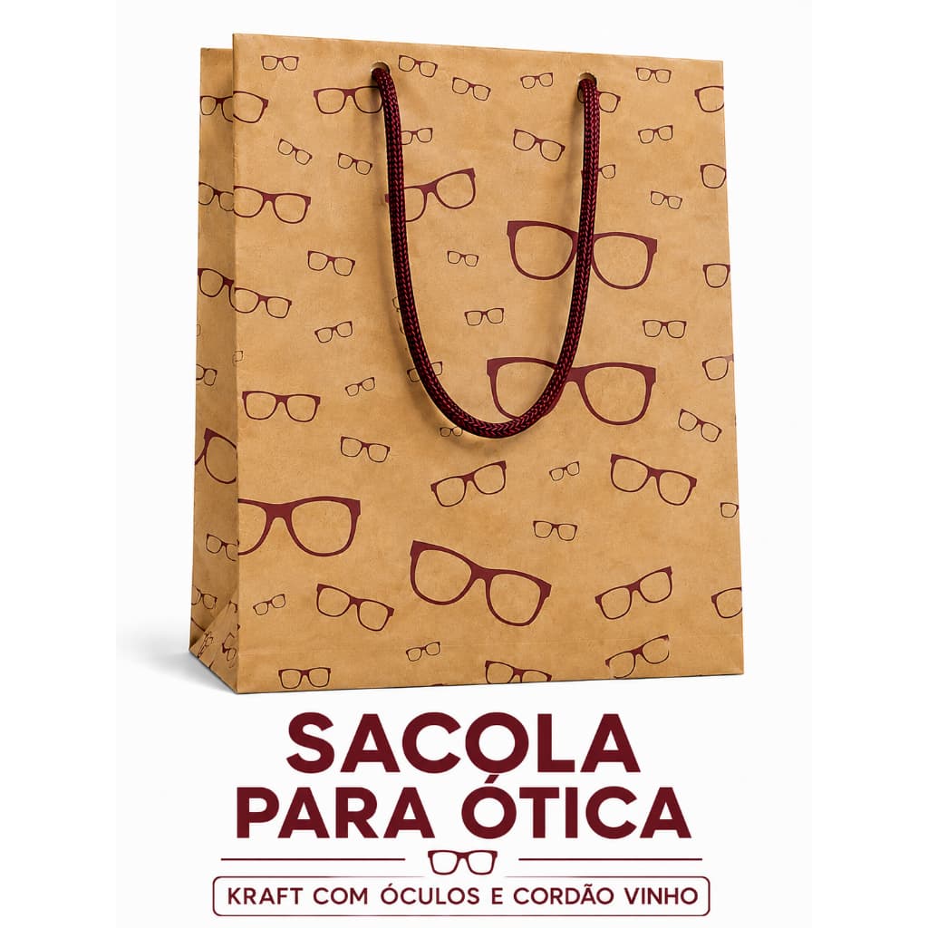 Sacola Kraft para Ótica 23x18x7,5cm | Alça Premium | Ideal para Óculos | Kit