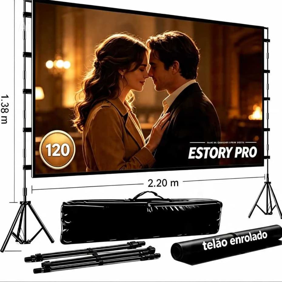 Kit Telão Tela De Projeção Projetor Com Estrutura Estory Mais Tela Pro Full Hd Para Todos Ambiente  4K Lona 2,20 X 1,38