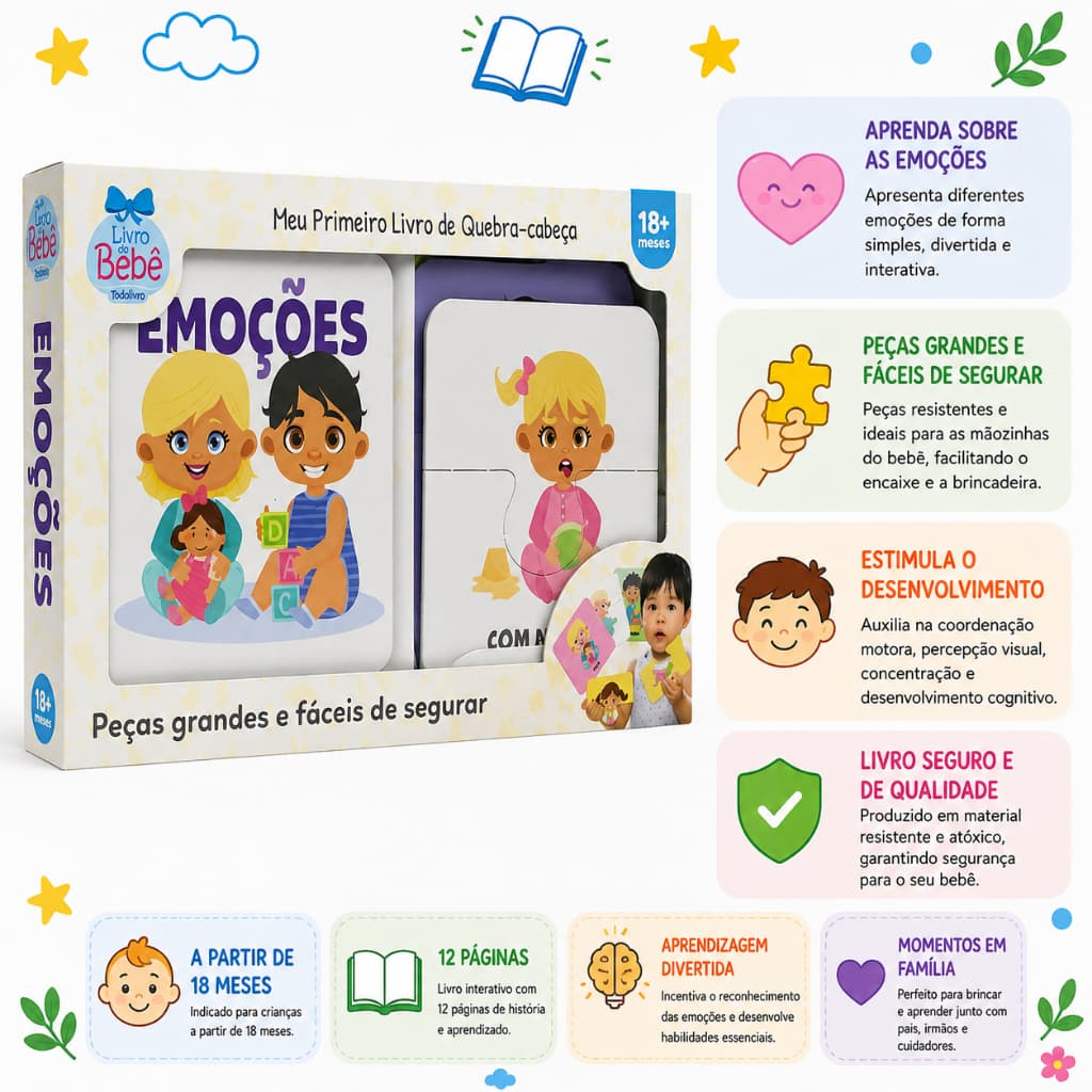 Meu Primeiro Livro de Quebra-Cabeça Emoções | Livro Infantil Interativo | Todolivro | 18+ Meses