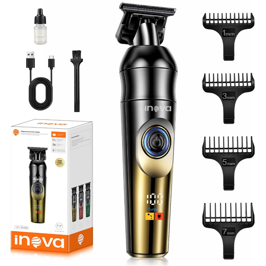 INOVA Profissional Cortar Cabelo Visor LCD Elétrico Recarregável Lâmina Ajustável Conforto 4 Em 1 Bivolt