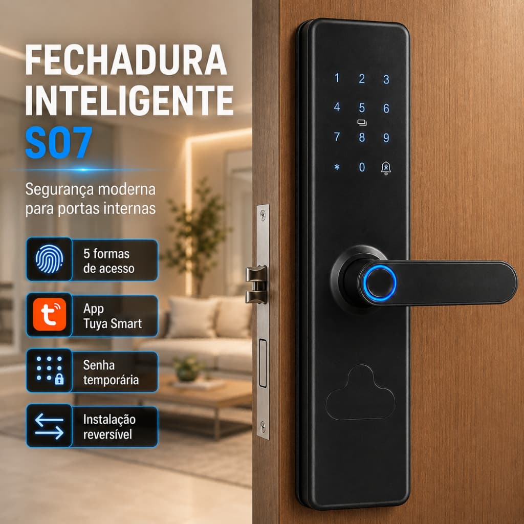 Fechadura Digital Inteligente Biometria Senha Cartao App Tuya Fechadura Eletronica de Embutir Maçaneta Reversivel USB C