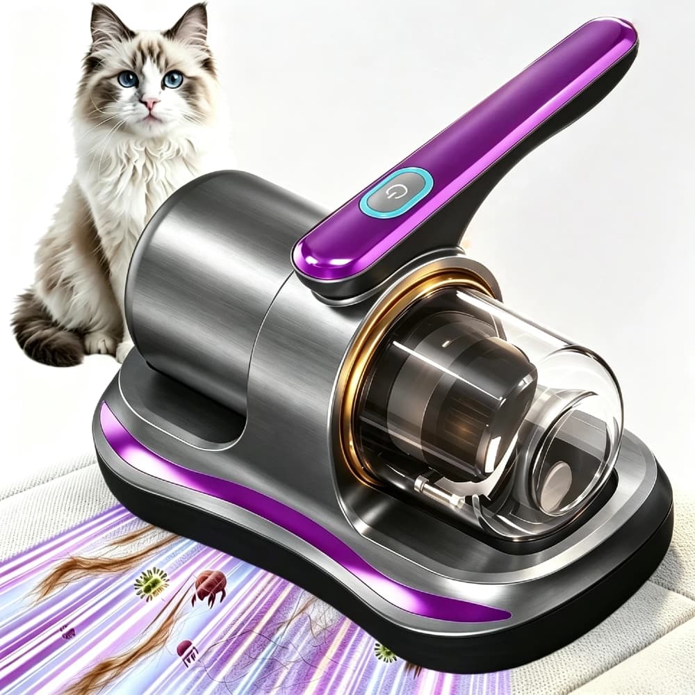 Aspirador Anti‑Ácaros Sem Fio Portátil Recarregável USB, Remove Pó, Ácaros e Pelos de Pet, para Colchão e Sofá