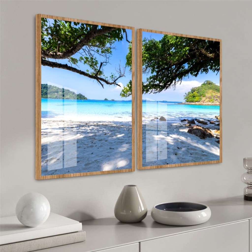 Kit Moderno Ilha Tropical Quadros Contendo Duas Peças Moldura e Vidro Sala Escritório Quarto