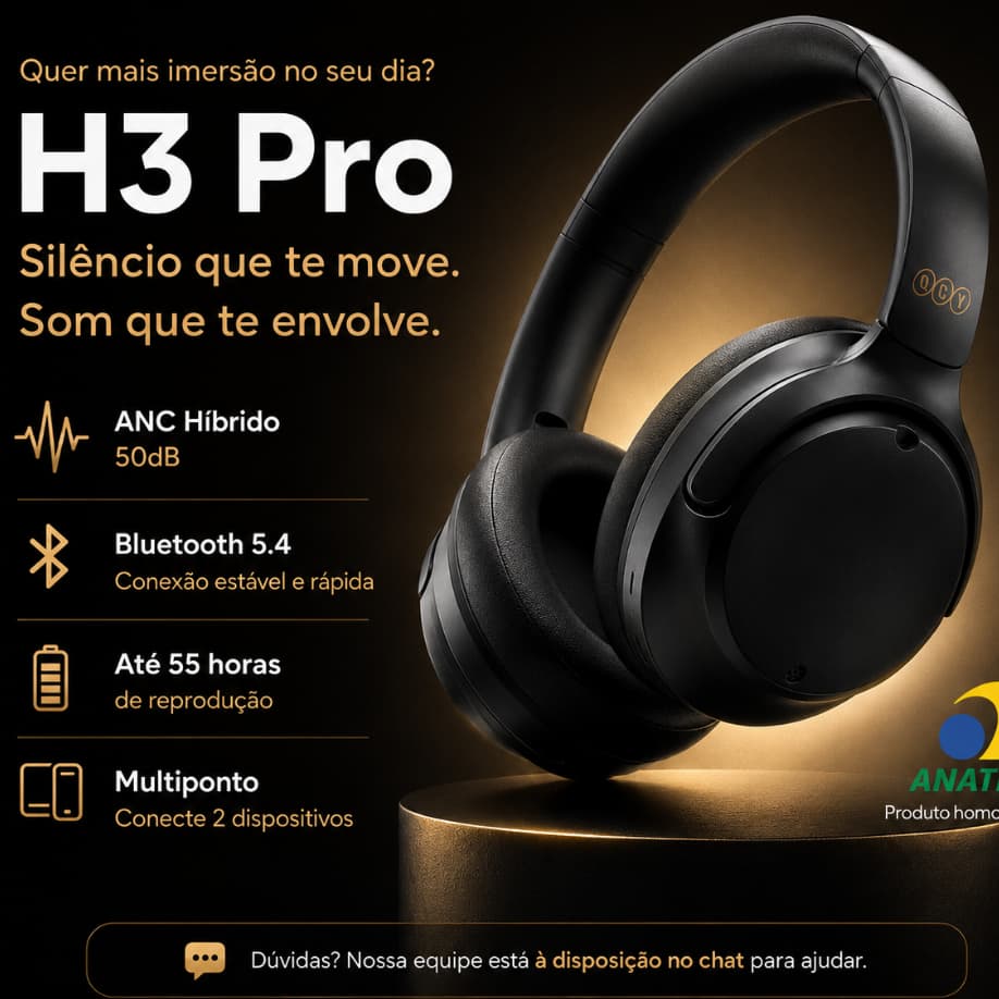 Headset QCY H3 Pro ANC 50dB Bluetooth 5.4 Multiponto 55h