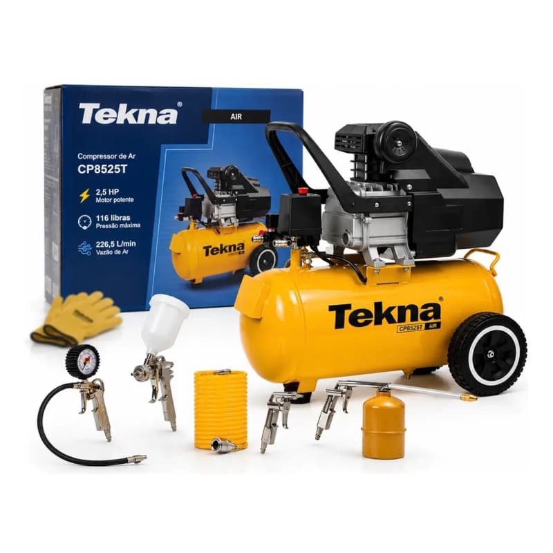 Compressor Ar Portátil Tekna 22 Litros 2.5 Hp + Kit Multiuso