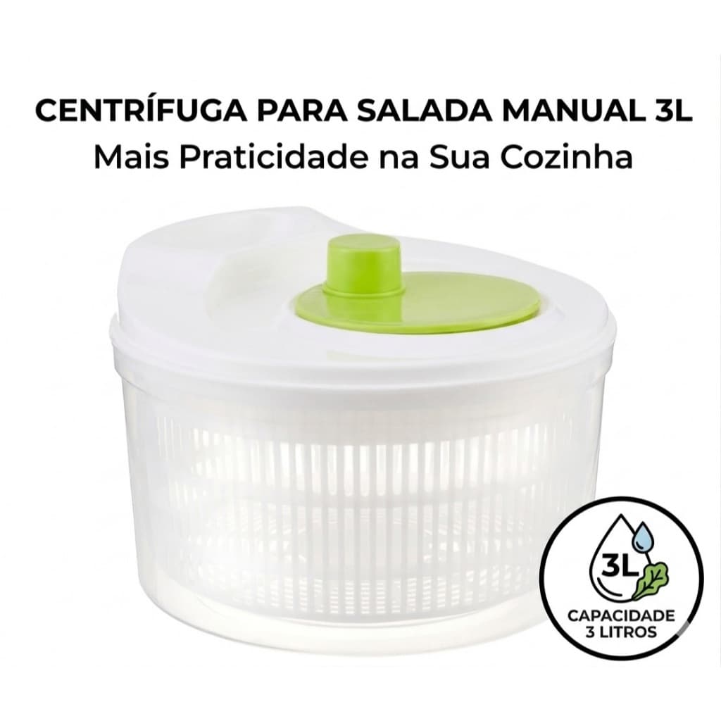 SECA SALADA CENTRÍFUGA MANUAL 3L – PRATICIDADE E ALIMENTOS MAIS FRESCOS