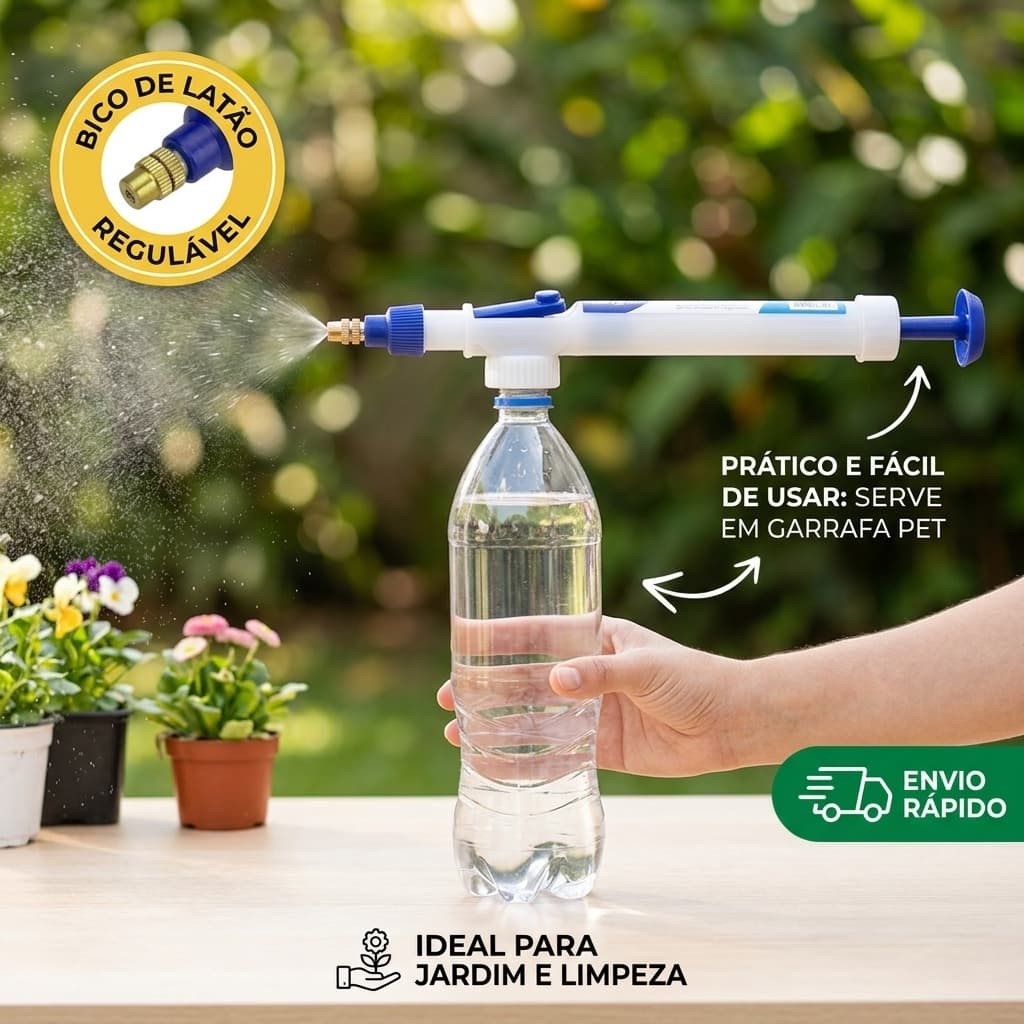 Pulverizador Borrifador de Pressão Acumulada para Garrafa PET Manual Regulável Horta Jardim Limpeza