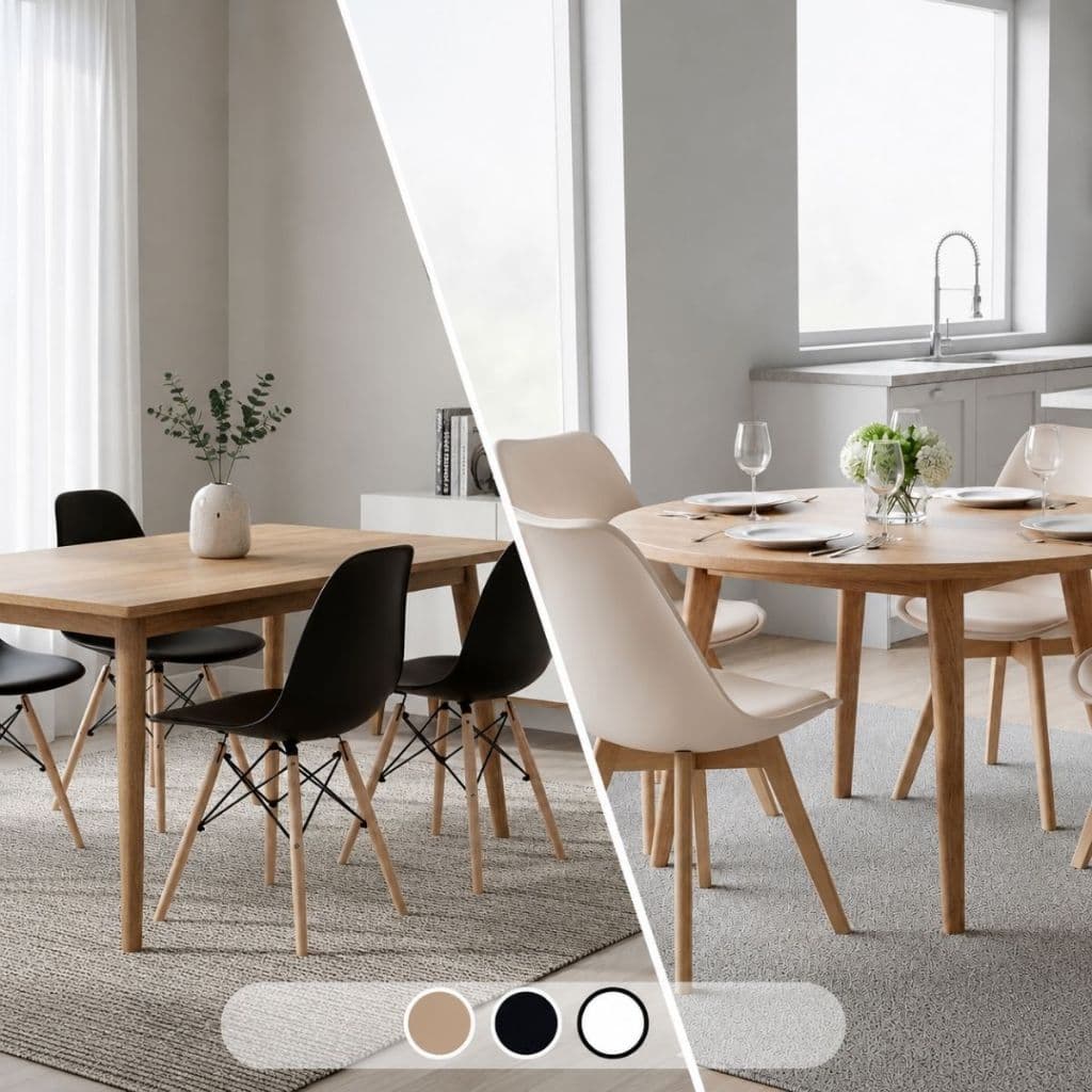 Kit 4 Cadeiras Eames Leda Eiffel Estofada e Sem Estofado Com Base de Madeira Jantar Charles Eames Joly Saarinen