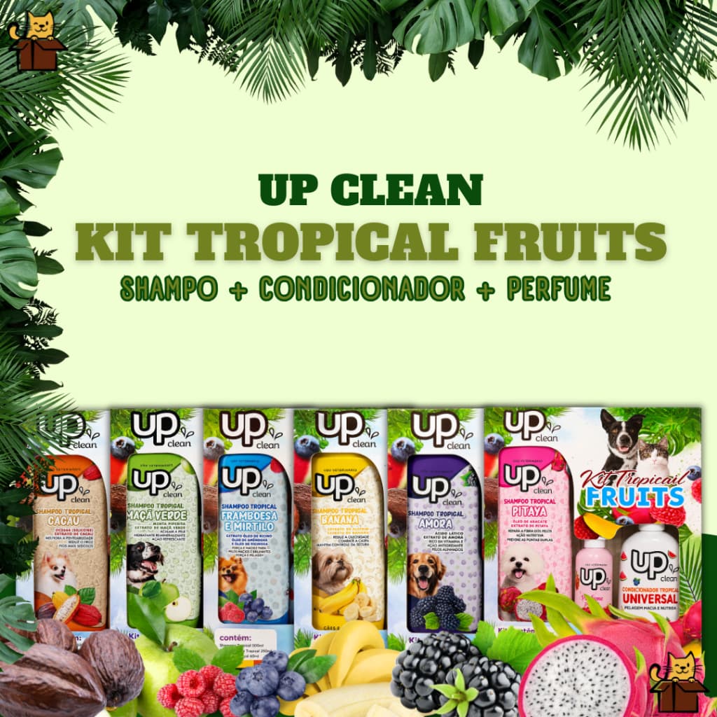 Kit Shampoo + Perfume + Condicionador Tropical Fruits Para Banho em Cães Up Clean