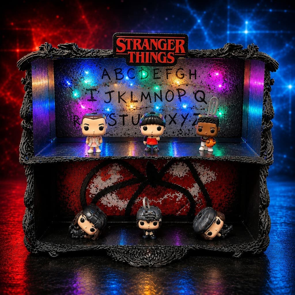 Expositor Stranger Things Kinder Joy com LED para Coleção Miniaturas Bonecos Display Decorativo