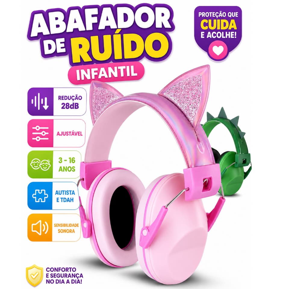 Abafador de Ruído Infantil Protetor Auditivo Crianças Autista TEA TDAH Menina Menino Sensibilidade