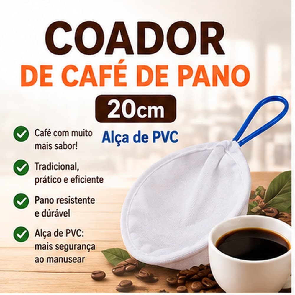 Coador de Café Pano 20cm Alça de Pvc