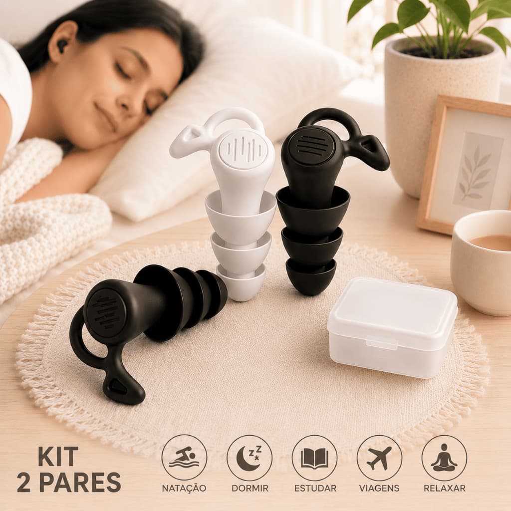 Kit 2 Pares Tampão de Ouvido para Dormir – Protetor Auricular com Redução de Ruídos