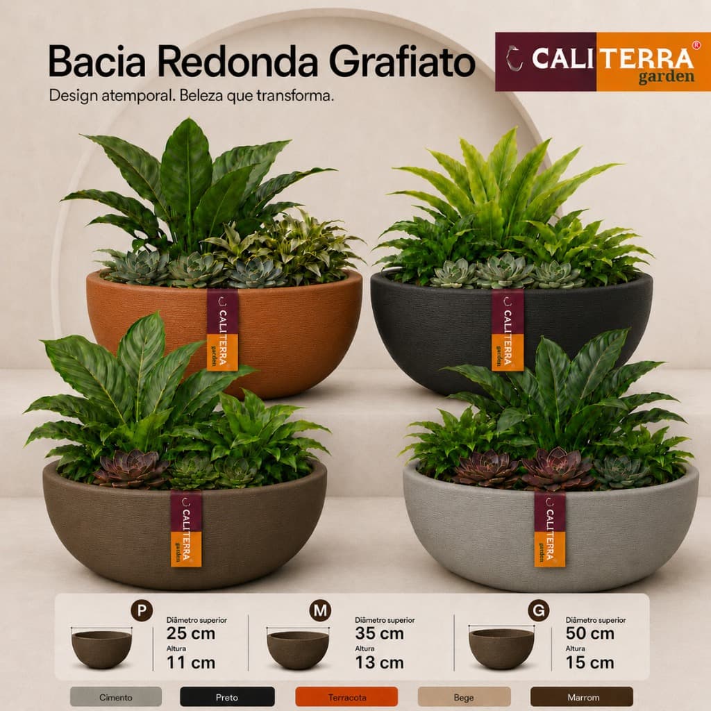 Vaso Bacia Grafiato Polietileno Decorativo Cachepot para Plantas Jardim Paisagismo Sala Varanda Área Interna Externa