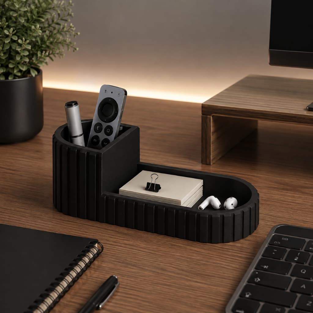 Organizador de Mesa Ripado Porta Caneta para Escritório Recepção e Sala de Estar Moderna