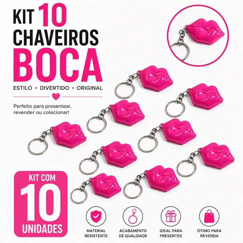 kit 10 Chaveiros de boca| Abridor | lembrancinha mimo para clientes, nails, Manicure, Revenda Atacado